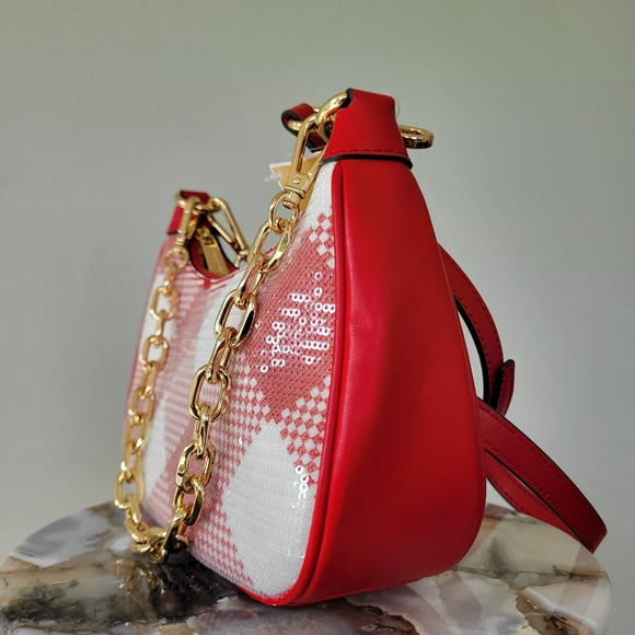 NWT Michael Kors Red Cora Sequin Women's Bag - Picture 3 of 8